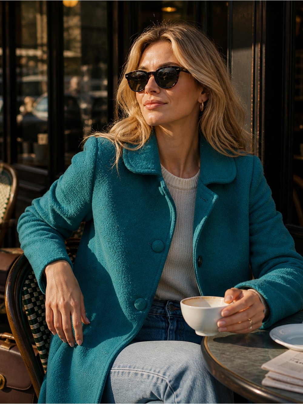 Vintage Teal Wool Coat by Veeko | Classic 60s/70s Mod Style